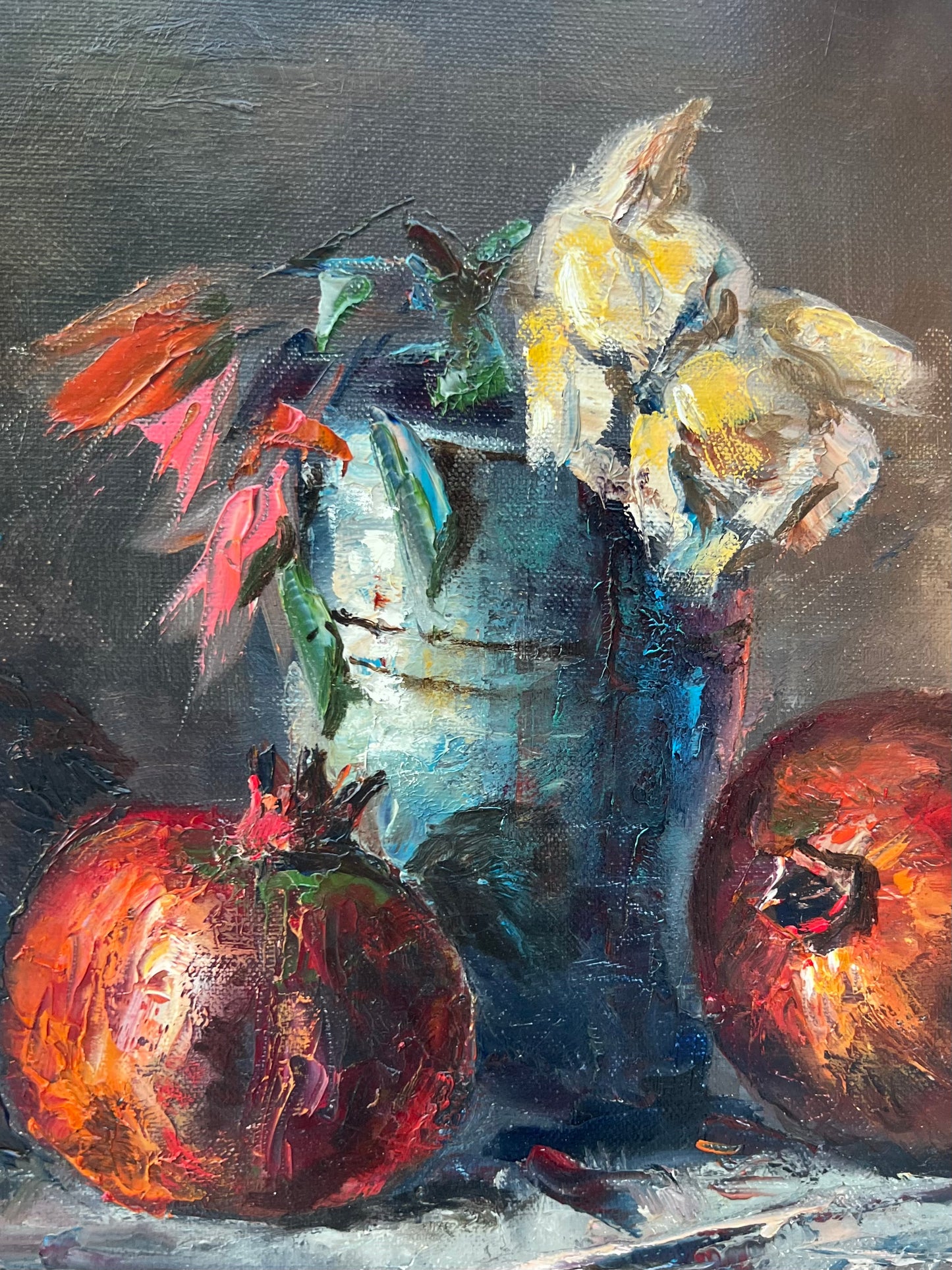 Three Pomegranates and a White Rose | 18”x14”