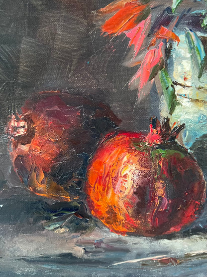 Three Pomegranates and a White Rose | 18”x14”