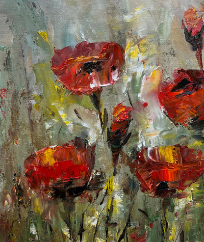 Red Tulips in a Field | 11”x14”