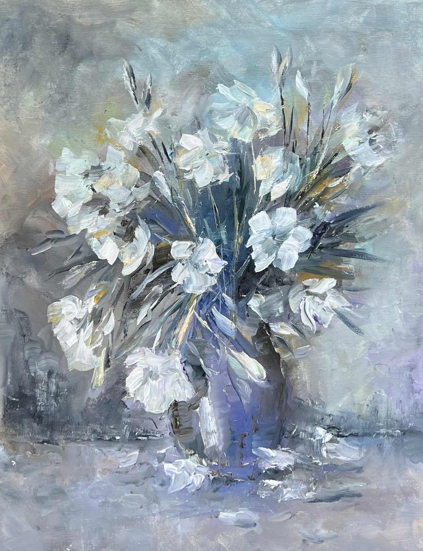 White Flowers in a Vase | 11”x14”