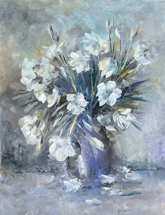 White Flowers in a Vase | 11”x14”