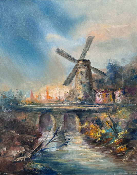 Scenic River and Windmill | 22”x28”