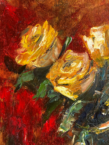 Yellow Roses in a Clay Vase | 12”x16”