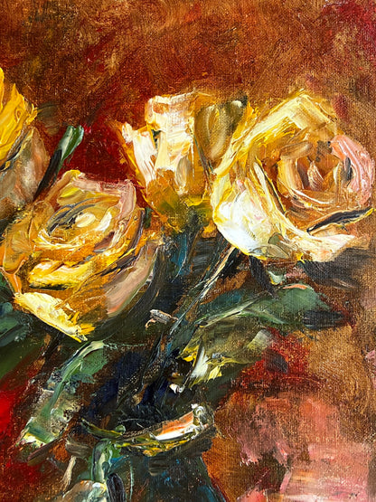 Yellow Roses in a Clay Vase | 12”x16”