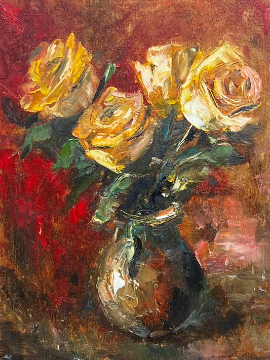 Yellow Roses in a Clay Vase | 12”x16”