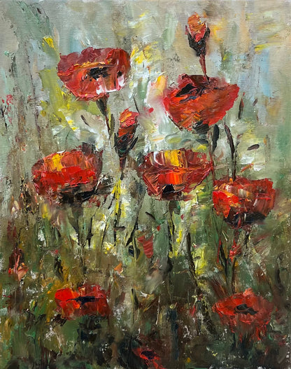 Red Tulips in a Field | 11”x14”